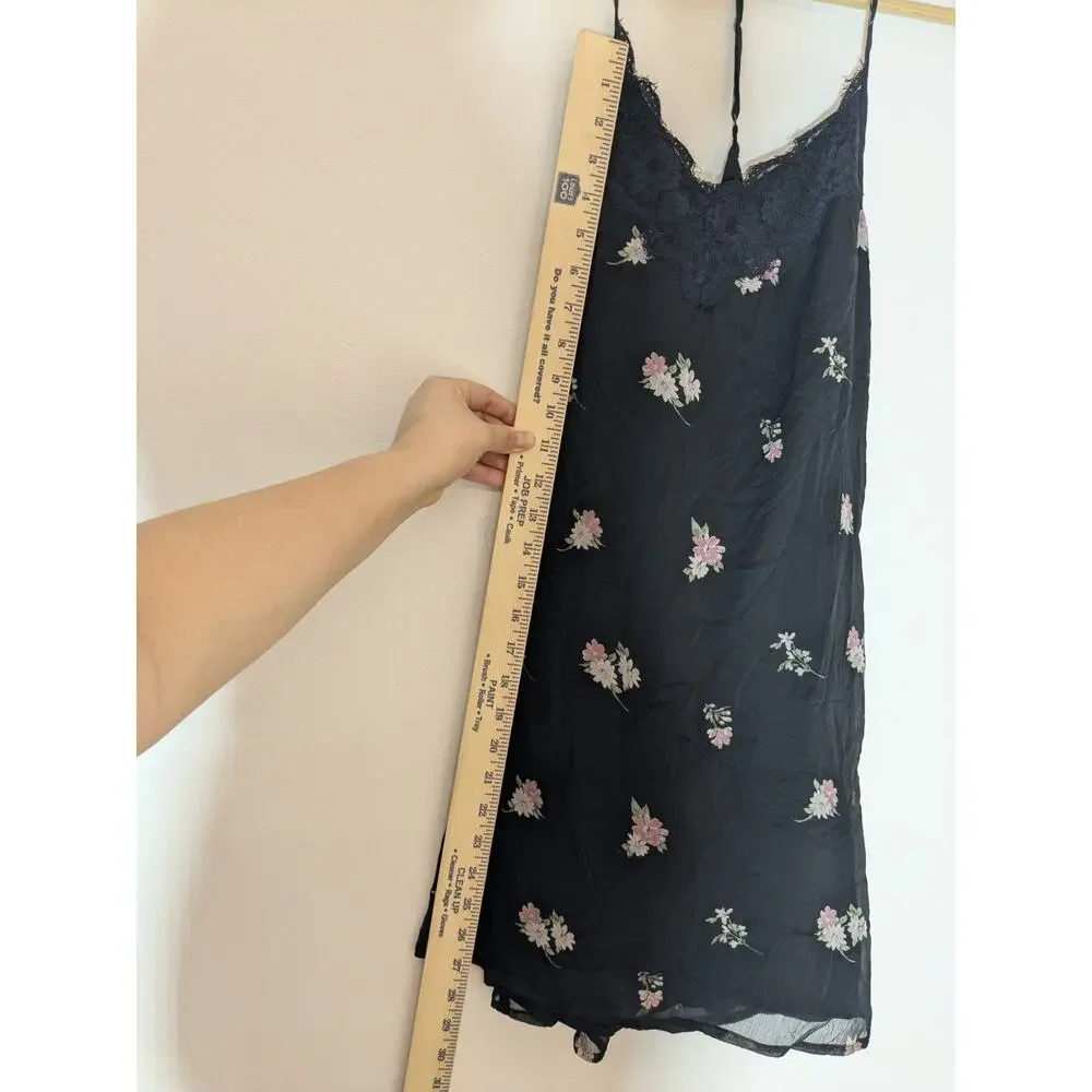 Abercrombie & Fitch Women's Mini Shift Dress Black Floral Spaghetti Strap Sz XXS